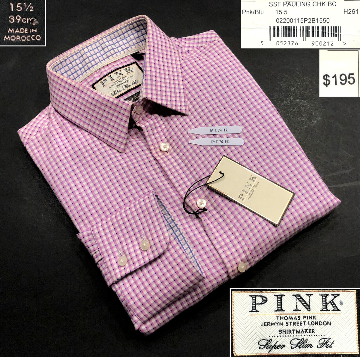 THOMAS PINK NWT$195 SUPER SLIM FIT PINK/BLUE CHECK DRESS SHIRT EUR 39cm, US  15.5 | eBay