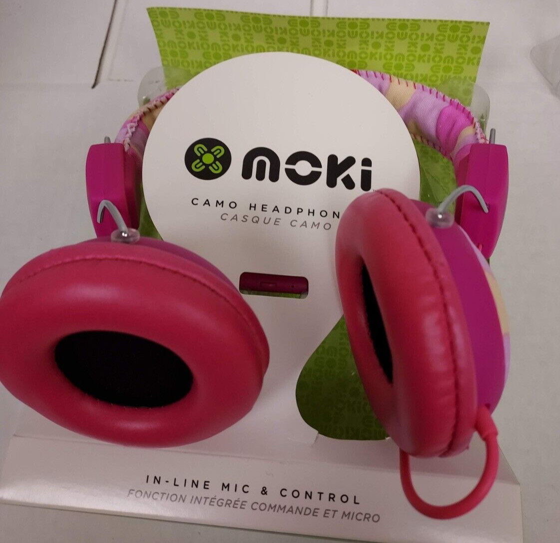 Moki Camo Pink Headphones With In Line Mic And Control ACC HPCAMP