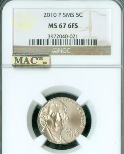 2010 P JEFFERSON NICKEL NGC MS67 FS SMS  PQ  MAC SPOTLESS  *