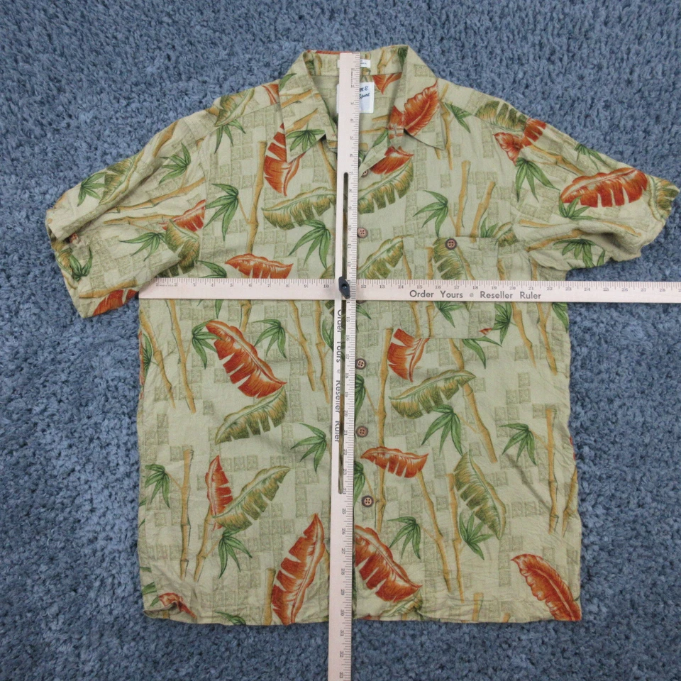 Vintage M.E. Camisa Deportiva Para Hombre Grande Beige Verde Floral Bambú Hawaiana Foto 3 de 4