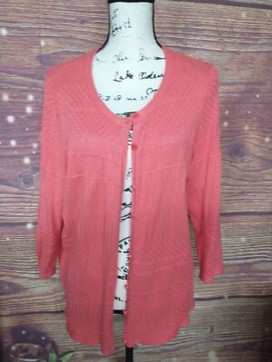 Women's Roz & Ali Peach Melon 3/4 Sleeved Button Front Sweater Top SIZE XL