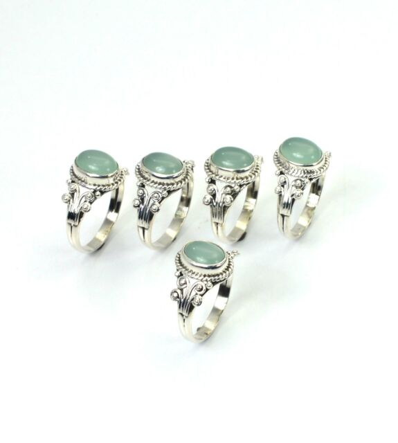 WHOLESALE 5PC 925 SOLID STERLING SILVER AQUA CHALCEDONY RING LOT i558