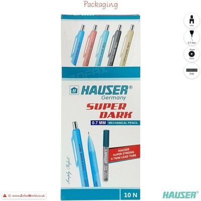 HAUSER Super Dark 0.7mm 2B Lead  x10 Quality Mechanical Pencils + Lead Tubes