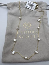 Kendra Scott Leighton Collection White Pearl Strand Gold Chain Necklace