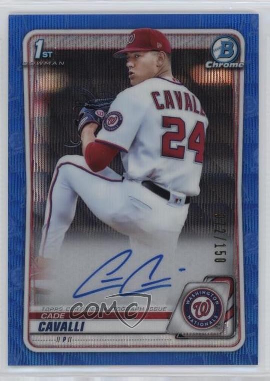 2020 Bowman Draft Chrome Picks Blue Wave Refractor 72/150 Cade Cavalli Auto 0px3