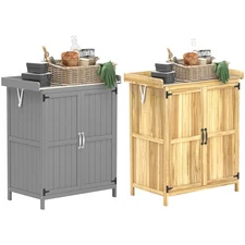 Outsunny Wood Storage Shed, Potting Shed w/Metal Tabletop and Shelf