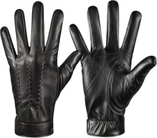 Guantes cuero invierno hombre tactiles forro cashmere para conducir motocicleta