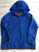 Under Armour Jacket Youth Boys M Blue Hooded Full Zip Fleece ColdGear Athletic