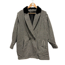 Manteau Vintage Noir Blanc 80’S 10 Pied-De-Poule En Laine De Mouton