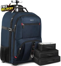 Rolling Backpack Travel Backpack with Wheels Carry on Backpack with 3 Packing...