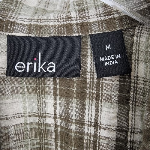 Erika Shirt Womens Medium Seersucker Button Up Green White Plaid Cotton - Picture 7 of 10
