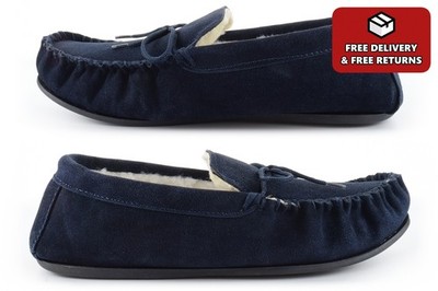 Herren Wildleder Hausschuhe Herren Mokassin Pantoffeln Größe 13 Größe 14 Slipper Wollmix warm
