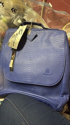 Tote & Carry Blue Python Embossed Vegan Leather Travel Backpack