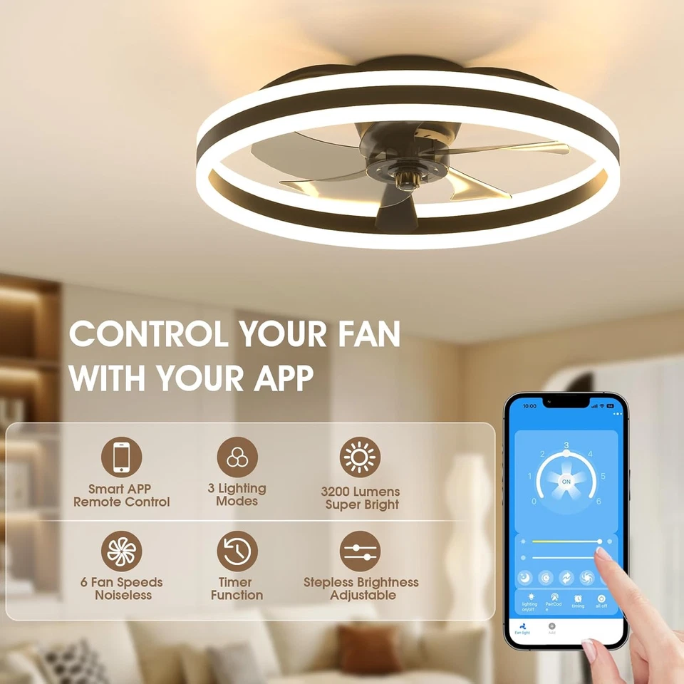 50Cm Ceiling Fans with Lights and Remote, 6 Speeds and 3000K-6500K Dimmable Quie - Image 3 of 4