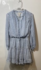 Jessica Simpson Womens Blue Floral Print Ruffle Tie Neck Crepe Mini Dress Size S