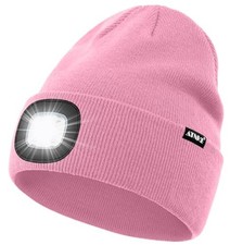  LED Lighted Beanie Hat,USB Rechargeable 4 LED Running Headlamp One Size #Pink