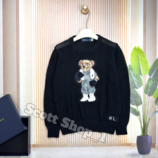 POLO RALPH LAUREN Polo Bear Black Knit Crewneck Sweater Men'S L w/ Box