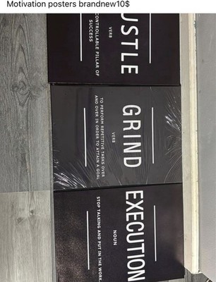 Motivational Quote Posters Hustle Grind Execution Black White Contemporary