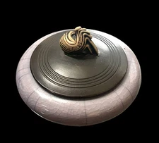 Andrew MacCorkindale Lavender Crackle Glaze Trinket Jar Lid Shell Finial 1989