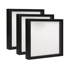 Elegant Deep Wood Shadow Box Frames - Set of 3 Black 8x8 Inch Display Cases w...