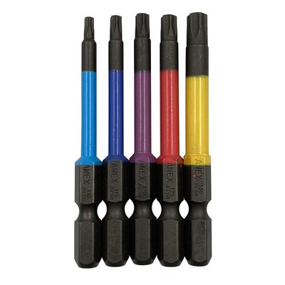 ANEX Color Bit Hexlobe Single Head 65mm with Storage Set of 5 Pieces (T10/15/20/