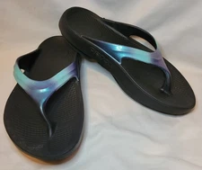Women's Oofos Oolala Luxe Atlantis Black & Blue Sandals Size 6