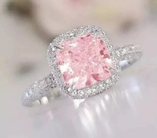 Cushion 2.50 Ct Pink Sapphire Halo Wedding Band Ring In 14k White Gold