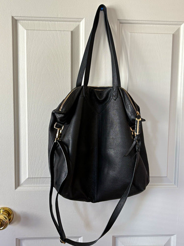 Covet by Stella & Dot Large Black Pebbled Tote Zip Gold Hardware Detach Strap