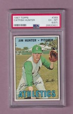 1967 TOPPS JIM CATFISH HUNTER BASEBALL CARD #369 - GRADED EX-MINT PSA 6 (ST)
