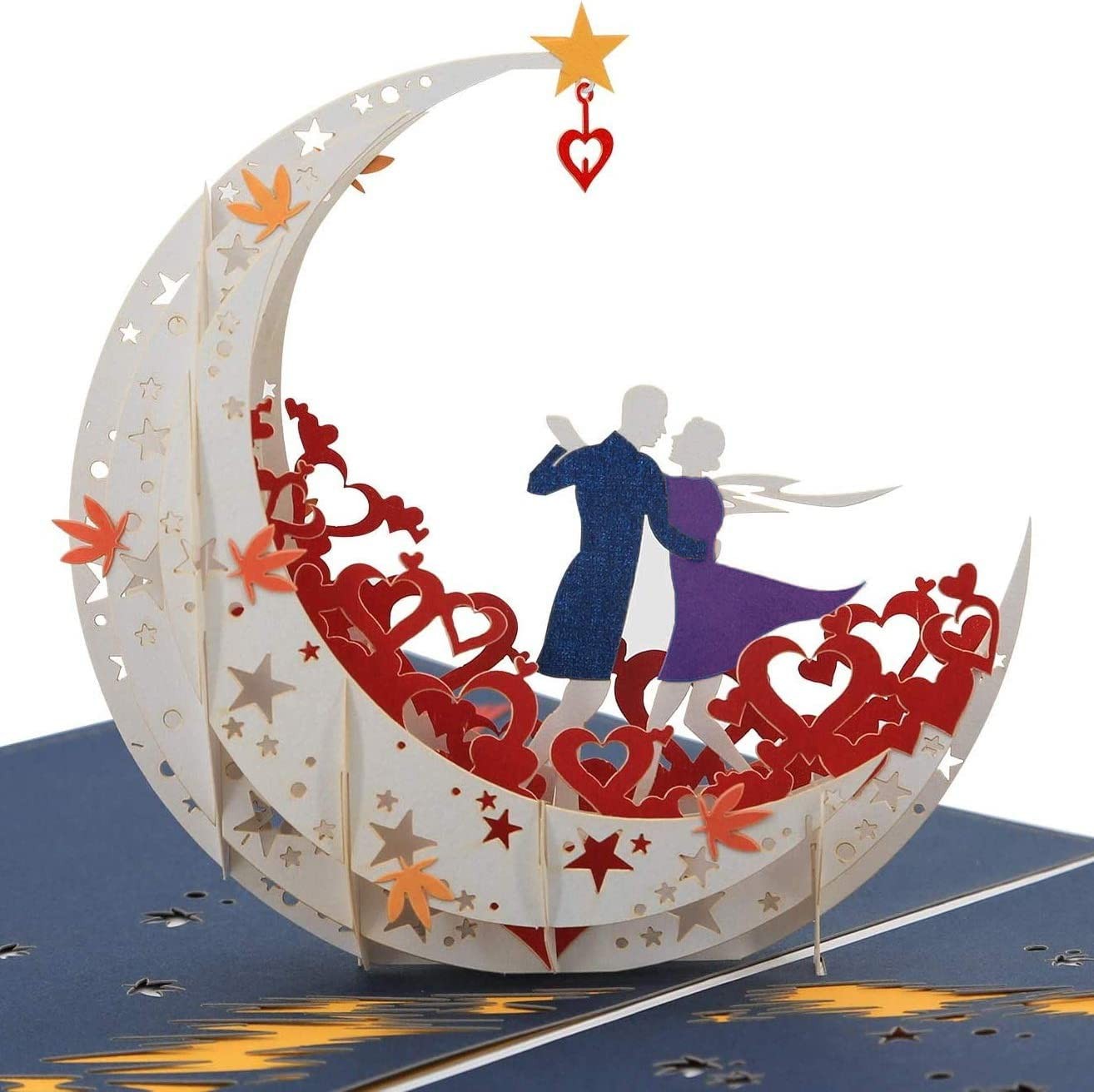 Carte pop-up 3D amoureux sur bateau lune pour décoration de table romantique