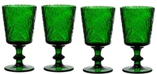 Handmade Pressed Colored Stemmed Wine Glasses Set Green Set of 4 Retro (4, Wi...