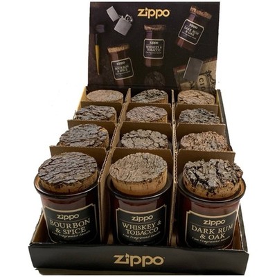 Zippo Candle Display Spirit Brown Assorted Scent, Pack of 12 70004