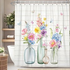 Floral Spring Pastoral Shower Curtain Set 72x72 Inch Waterproof Bathroom