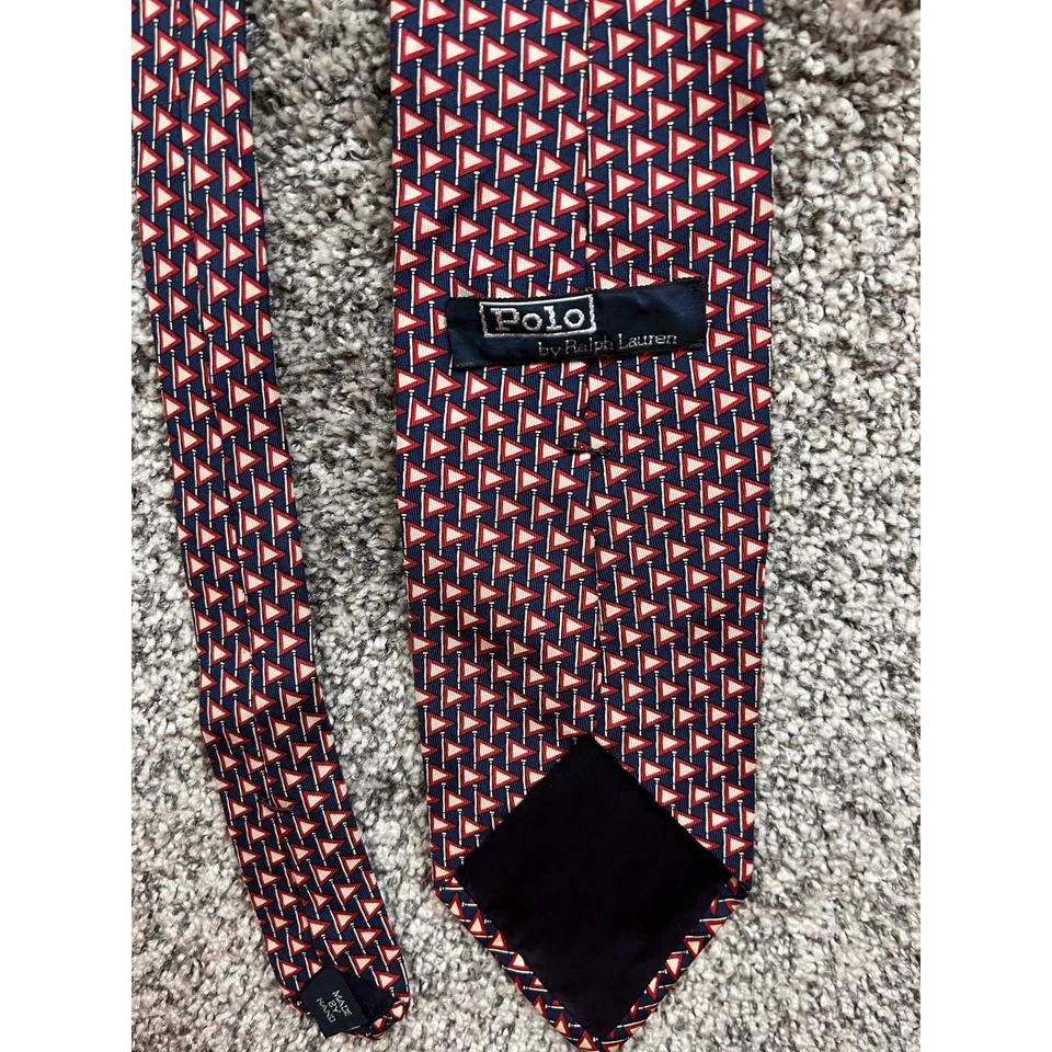 Polo by Ralph Lauren Men Silk Blend Geometric Print Necktie Burgundy vintage - Image 4 of 4