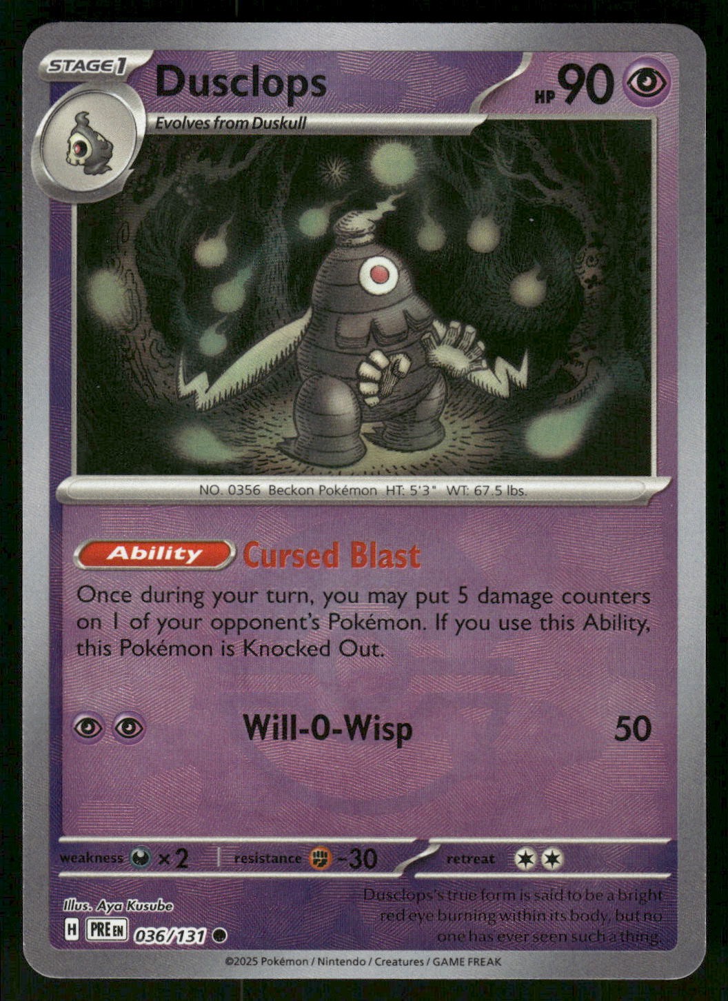 2025 Lightly Played Pokemon Dusclops 036/131 Prismatic Evolutions PRE