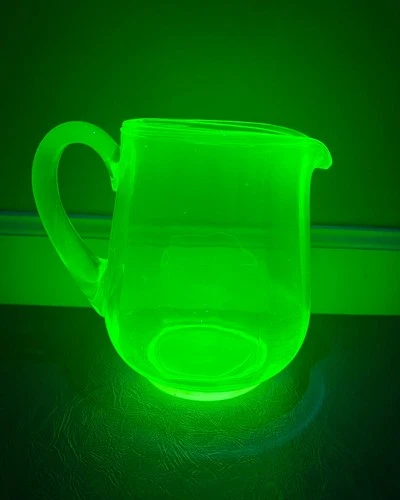 Uranium Glass Pitcher Vintage Green Depression Measures 7.5” Tall