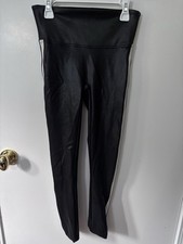Spanx Faux Leather Side Stripe Leggings Very Black White Size Small