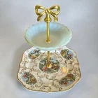 2 Tier Gold Hampton China And Milk Glass Vintage Dessert Server Cake Plate Stand