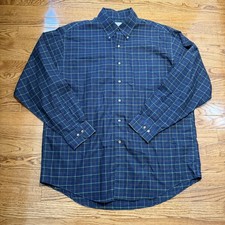 Brooks Brothers Shirt Mens Large Blue Check 346 Button Down Non Iron Dress