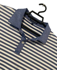 Peter Millar Crown Crafted Shirt Polo Blue White Stripe Bent Tree CC Large *Flaw
