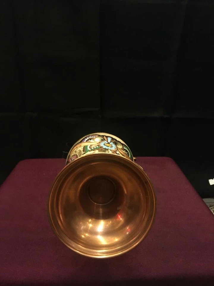 One of a kind Copper Gold Vase Pitcher Vintage Antique Oriental handmade MCM - Image 2 of 4