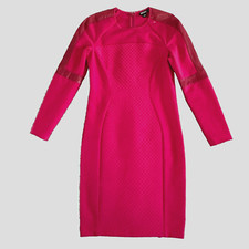 DKNY Bodycon Leather Accent Dress Womens 6 Hot Pink Quilted Long Sleeve