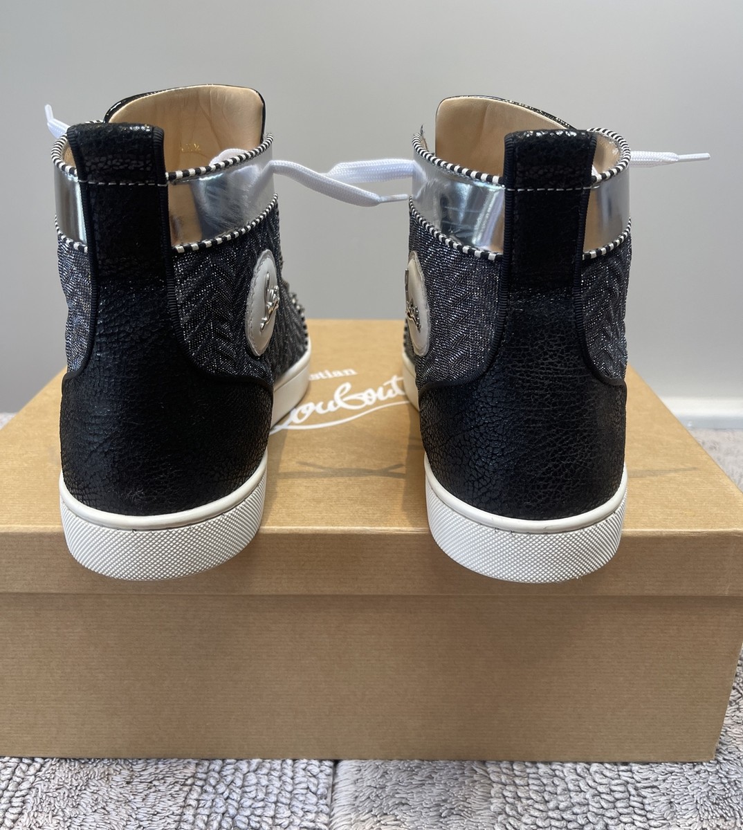 Christian Louboutin Black Silver Louis Orlato Flat Spike Sneakers