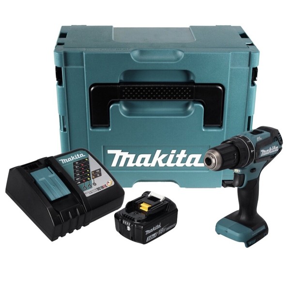 Makita Dhp 485 RF1J Akku Schlagbohrschrauber 18 V 50 Nm + 1X Akku 3 Ah + Lader-image