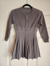 Girls Gray Grey Pleated Long Sleeve Dress Size 7
