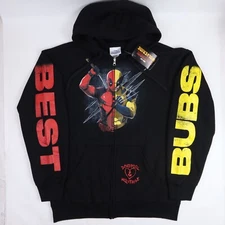 Deadpool & Wolverine Hoodie Mens Medium Split Best Bubs Zip-Up Sweatshirt Buds