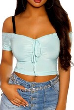 SeXy Miss Women's Carmen Girly Crop Top Ruffled Décolleté Belly-Free XS/S Mint