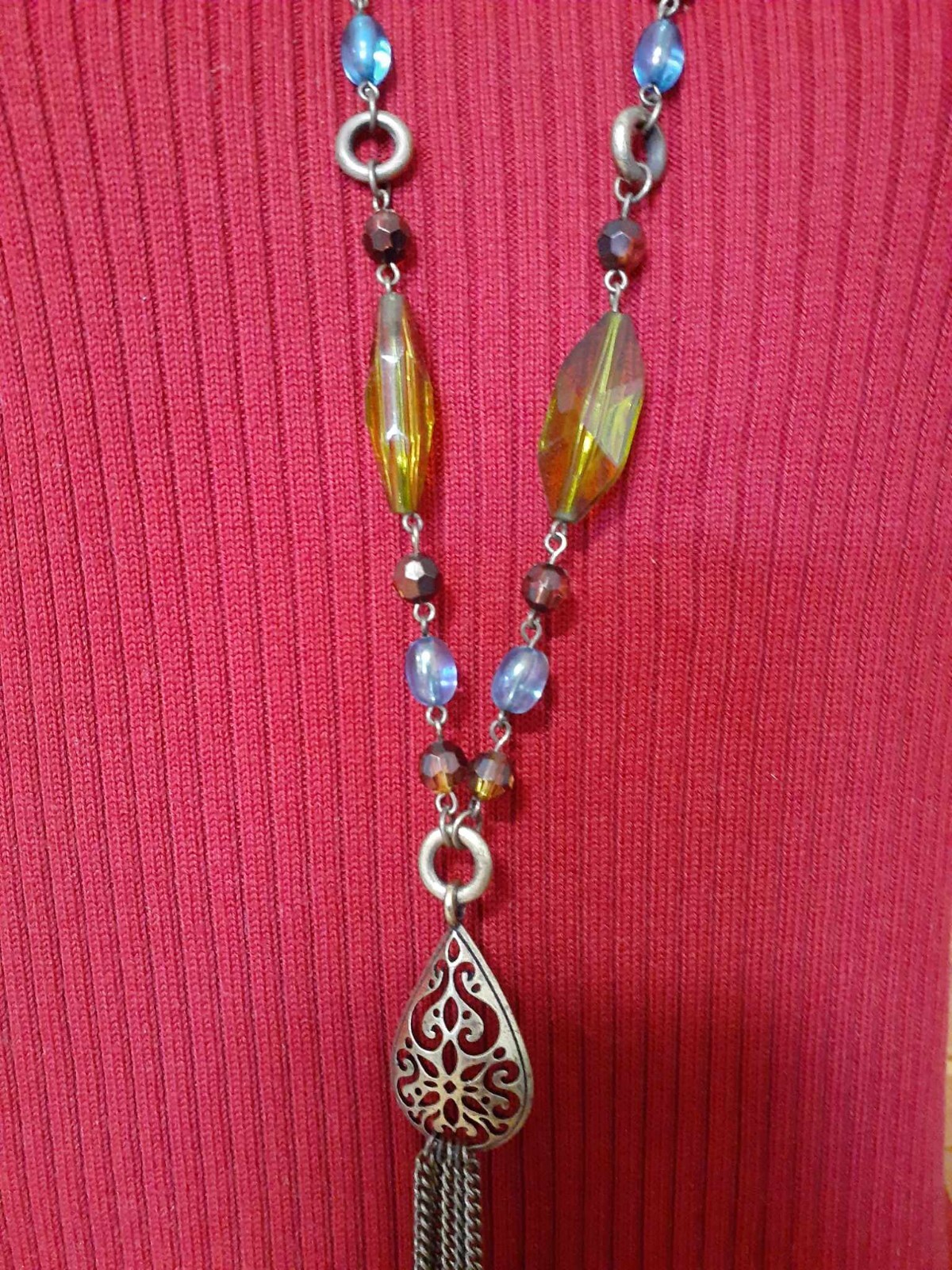 Multi-colored Necklace 22"+ adjustable, Lobster c… - image 6