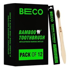 Compostable Bamboo Toothbrush with Ultra-Soft Charcoal Active Bristle Pack of 12