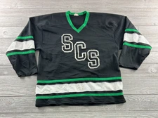 VTG PROJOY Men's Size XL Black/Green/White Mesh Hockey Jersey SCS V Neck #20